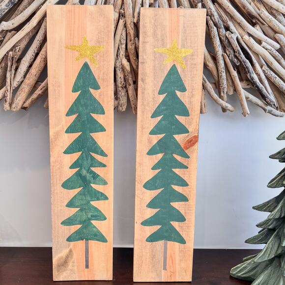 Simply Country Handpainted Christmas Trees on Raw Wood Boards-Matte Finish-Qty 2 - Picture 1 of 8